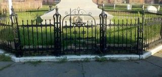   Salvage: Antique Wrought/Cast Iron Fence ~88ft, 10 Posts, 1 Gate