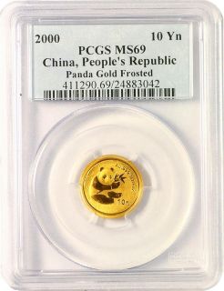 2000 10Y Gold Chinese Panda 1/10 oz Frosted   PCGS MS69