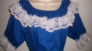   BLUE PEASANT STYLE BLOUSE W/ WHITE/SILVER LACE ROCKABILLY COSTUME