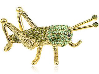 Peridot Green Crystal Golden Tone Grasshopper Critter Insect Fashion 
