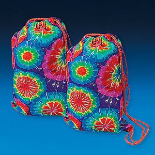 Lot of 12 Bright Tie Dye Backpacks With Drawstring