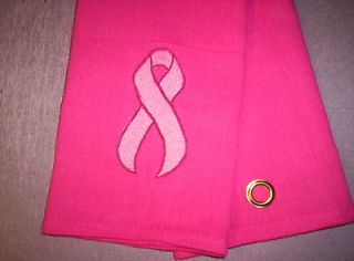 New Custom mach embroidered Bowling Towel pink ribbon show you care