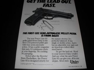 Daisy Power Line 92   First CO2 Pellet Pistol 1987 Magazine Print Ad