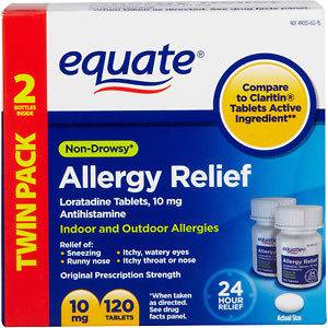 Allergy Relief, Loratadine 10 mg, 120 Tablets   Equate