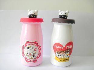  Milk bottle lovely animal head piggy bank cute coin box saving bank