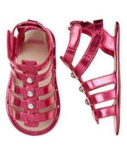 NWT Gymboree FLAMINGO FLOWERS Pink Metallic Gladiator Crib Shoes 