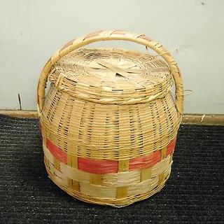   Woven Wicker Reed cobra Basket/Lid~Sewing/Picnic/Magazine/Storage