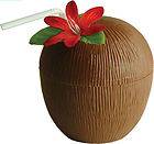Hawaiian Coconut Plastic Party Cup With Flower & Straw