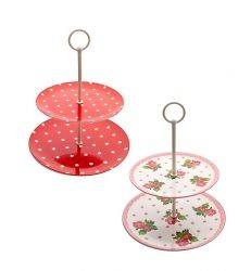 Beautiful melamine 2 tier cake stand. Red Dot / Pink & Rose Dot. Plate 