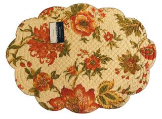 Sydney Reversible Floral Quilted Scalloped Striped Placemat 100% 