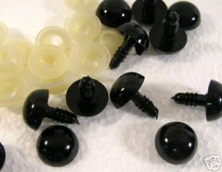 12 Pair 10mm BLACK Plastic Safety Eyes with washers