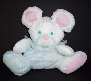   1988 Vintage Blue Bear Mouse Rattle Puffalumps Plush Stuffed Lovey