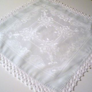 Wedding White on White Vintage Linen Damask Table Topper with Sparkle 