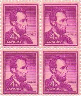Abraham Lincoln Set of 4 x 4 Cent US Postage Stamps NEW
