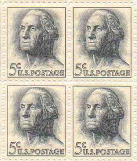 George Washington Set of 4 x 5 Cent US Postage Stamps NEW Scot 1213