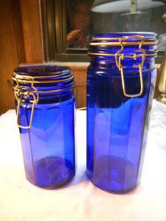 Set of 2 Cobalt Dark Blue Canisters Vacuum Sealed Bottles 8 & 10 