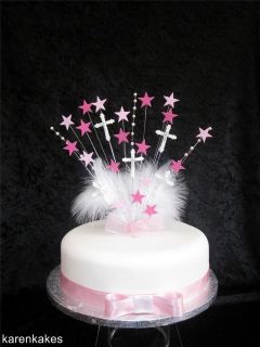 PINK CHRISTENING / FIRST HOLY COMMUNION CAKE TOPPER WITH DIAMANTE 