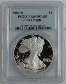 2000 P PCGS PR69 PROOF AMERICAN SILVER EAGLE ONE DOLLAR COIN