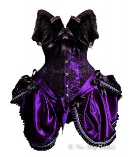 SEXY PURPLE BURLESQUE COSTUME CORSET & SKIRT Moulin Rouge Outfit Satin 
