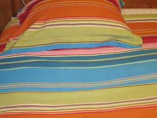   Full/Queen Red Blue Orange Pink Green Striped Duvet Cover & 2 Shams