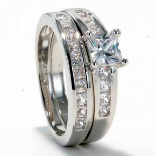 Princess Cut Cubic Zirconia Platinum Ep Bridal Engagement Wedding Ring 