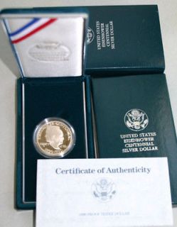 1990 PROOF Silver Dollar Eisenhower US Mint Set Ike Coin Box & COA 