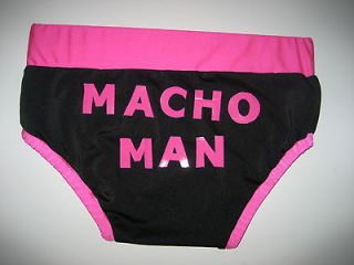 Pro Wrestling Trunks black/pink with stars and macho man logo on 