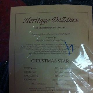 Heritage DeZines Christmas Star King Size Quilt W/ Shams NIB