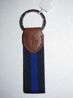 RALPH LAUREN POLO Nautical Leather Keychain Fob BLUE