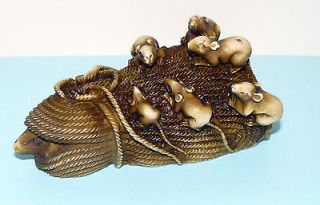 Vintage Japanese OKIMONO   SEVEN RATS IN A PILE OF ROPE   Figurine 4.5 