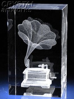 GRAMOPHONE 3D Laser Etched Crystal Art Figurine G1221s
