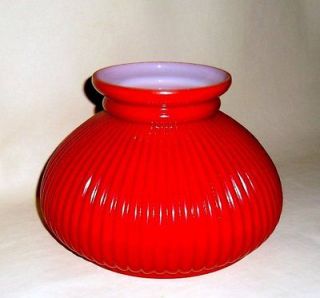   Ribbed Red Cased 7 Inch Student Kerosene Oil Lamp Shade Light Glass