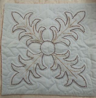 VINTAGE HAND EMBROIDERED THROW PILLOW COVER COTTON MUSLIN QUILTED 