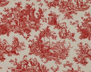 Sweet Pastimes Red and Cream Toile Curtain Fabric