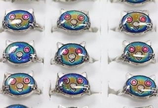   New Fashion Gift Lovely Cat Changing Color Magic Mood Ring Adjustable