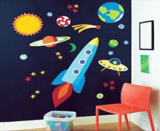 HUGE SPACE ROCKETS BOYS Baby/Childrens Nursery Home Bedroom Decor Wall 
