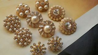 10 Pieces Assorted Gold Metal Rhinestone Buttons.