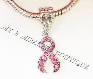 Pink Ribbon Breast Cancer Awareness Charm Pendant European Style 