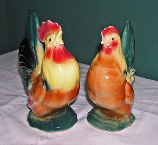 VINTAGE ROYAL COPLEY ROOSTER AND HEN FIGURINES