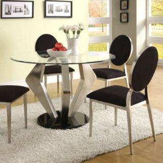 Black / Silver Round Glass Top Dining Table and Chair Set Modern 