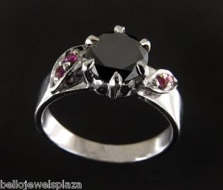   Ct Round cut Black Diamond with Ruby Gemstone Certified Silver Ring
