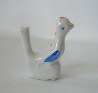 Vtg Pottery Bird Whistle Figural Figurine Blue White Chicken Rooster