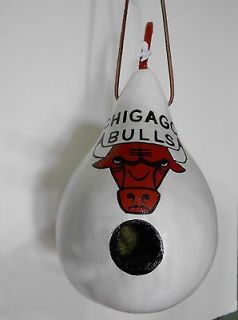 HAND PAINTED CHICAGO BULLS GOURD BIRDHOUSE WITH LEATHER ROPE