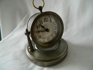 Antique German Round Time Only Clock on Swivel Stand Running