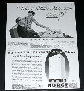 1934 OLD MAGAZINE PRINT AD, NORGE ROLLATOR REFRIGERATOR, CONSTANT 