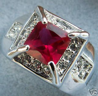 RUBY simulated MENS RING 20 cz white gold overlay size 12