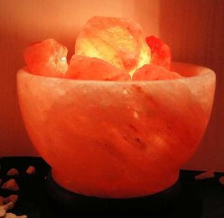 Salt Lamp Bowl With Chunks Of Salt Inside With Wooden Base H10xd15cm