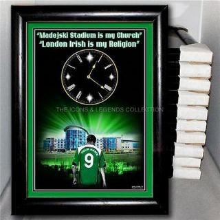 PERSONALISED LONDON IRISH RUGBY WALL CLOCK IN A FRAME
