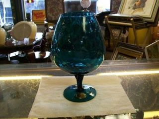 VINTAGE E.O. BRODY GLASS LARGE AQUA BLUE WINE GLASS SHAPE VASE