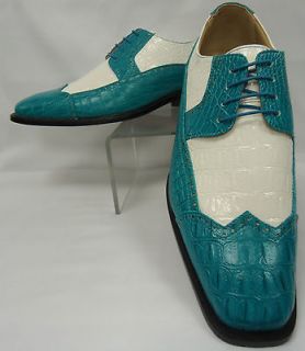   Teal Blue Turquoise & White Two Tone Wingtip Spectator Shoes P4872 025